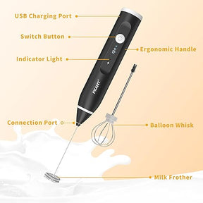 Rechargeable Coffee Milk Shaker Maker Frother Foamer USB Charging Egg Beater Coffee Beater Handheld 3-Speed Adjustable Blender