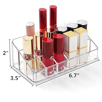 Lipstick Holder 18 Spaces Lipgloss Organizer, 3 Rows - Multi Level, Makeup Holder & Cosmetics Storage Display