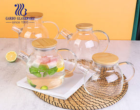 High borosilicate heat resistant glass teapot with bamboo lid