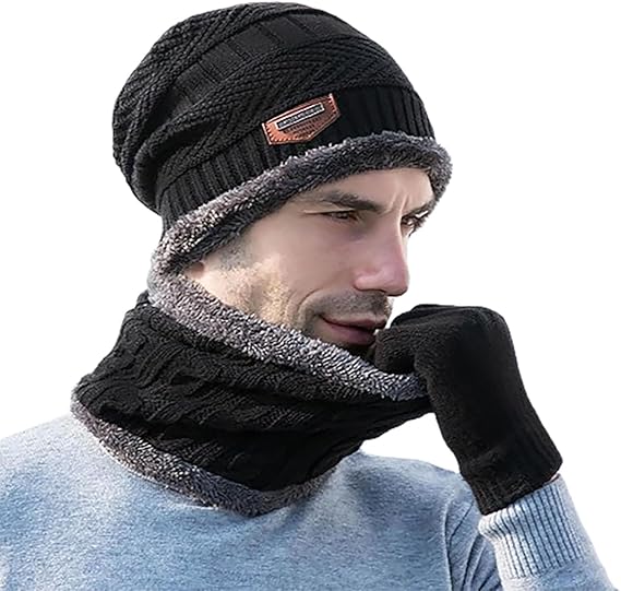 Head & Neck Cap Beanies Combo – Woolen Winter Beanie Cap With Neck Warmer Muffler For Men And Women(random Color)