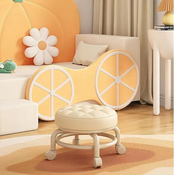 Movable Mini Kids Stool Office Massage Stools Multi-Functional Beauty Sewing Round Stool with Wheels for Office Fitness Centers Salons Spas Living Room