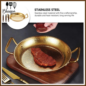 Stainless Steel Flat Karahi Hammered Korean Style Pan(Gold)