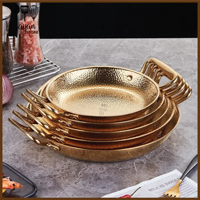 Stainless Steel Flat Karahi Hammered Korean Style Pan(Gold)