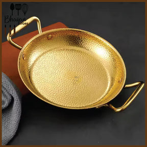 Stainless Steel Flat Karahi Hammered Korean Style Pan(Gold)