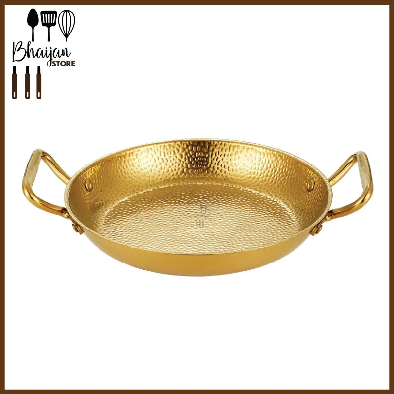 Stainless Steel Flat Karahi Hammered Korean Style Pan(Gold)