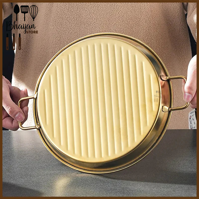 Stainless Steel Grill Pan Multipurpose Serving Grill Pan 7.5inch and 8.5 inch (Gold)