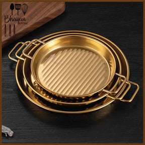 Stainless Steel Grill Pan Multipurpose Serving Grill Pan 7.5inch and 8.5 inch (Gold)