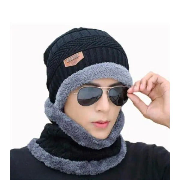 Head & Neck Cap Beanies Combo – Woolen Winter Beanie Cap With Neck Warmer Muffler For Men And Women(random Color)