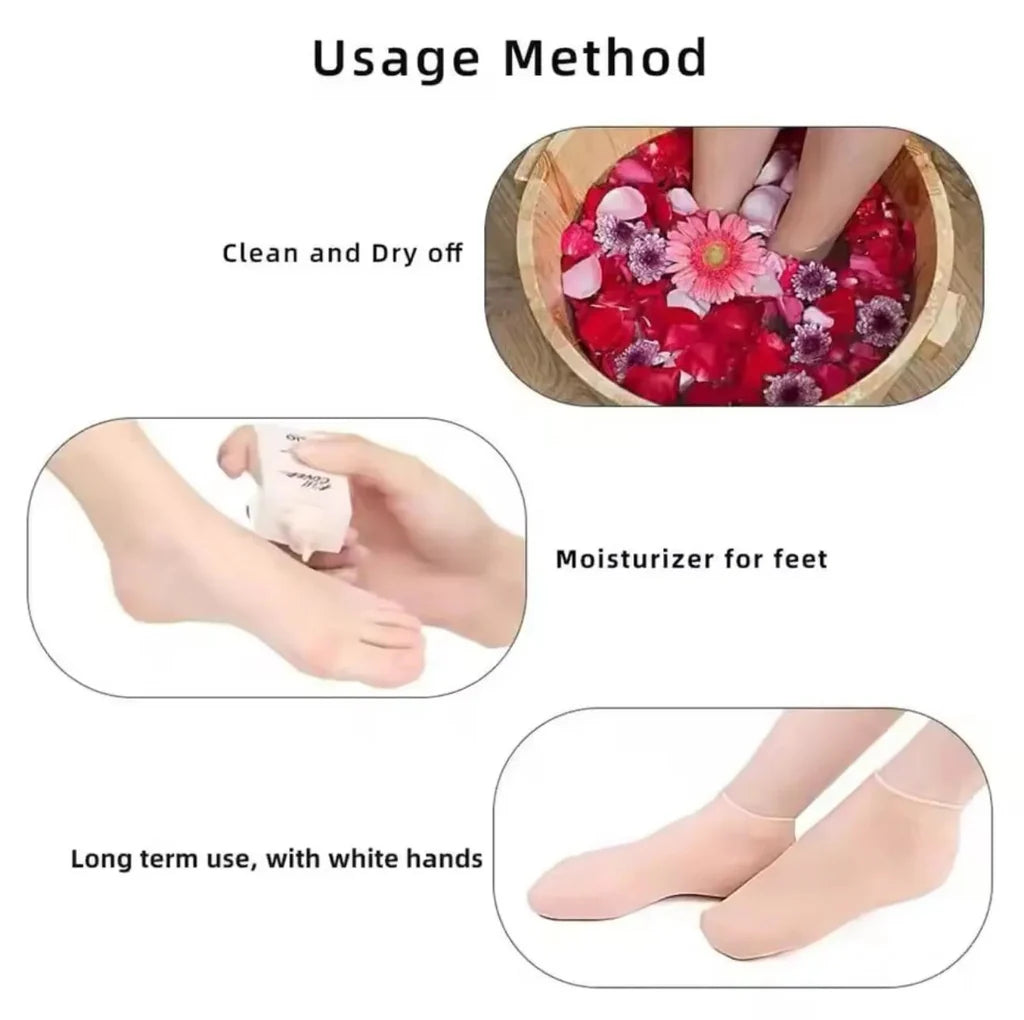 Moisturizing Socks & Gloves Set, Silicone Moisturizer Socks Gel Gloves Long Spa Socks Soft Aloe Gel Socks Foot Gel Socks Gloves for Dry Cracked Feet Hands Softening (SET OF 1)