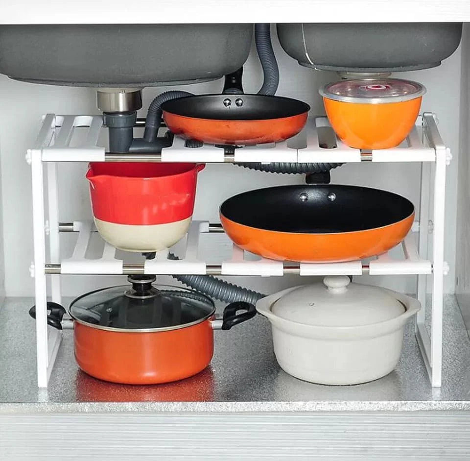 Double Layer Metal Adjustable Under Sink Shelf