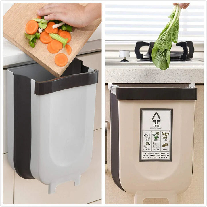 9L Kitchen Wall Mounted Foldable Waste Bin Hanging Trash Can Collapsible -Multicolor